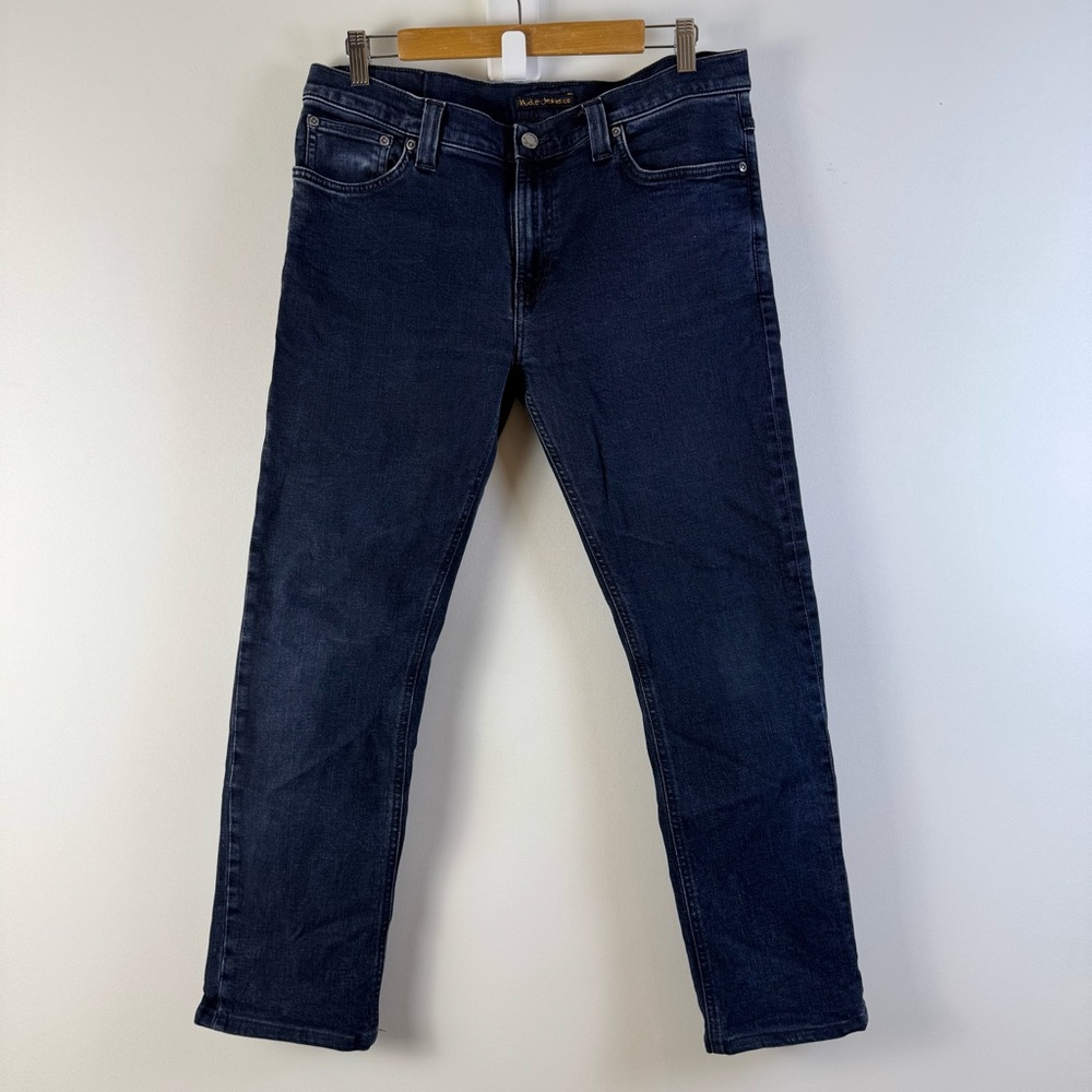Nudie Jeans Tube Tom 34 Waist Dark Wash Rinse Straight Slim Stretch Elastic